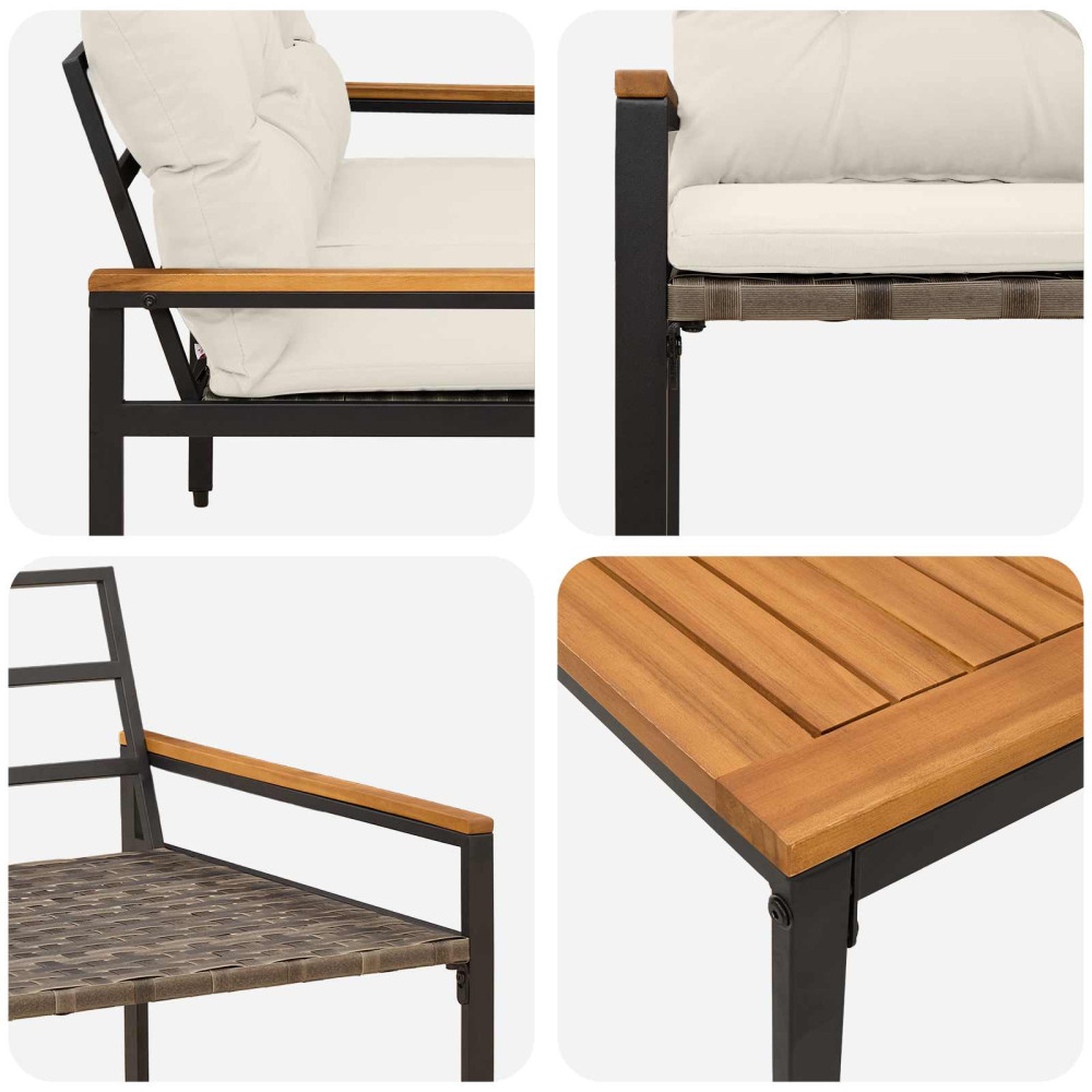 Produktbild för Utemöbelset 4 pcs Gräddvit konstrotting