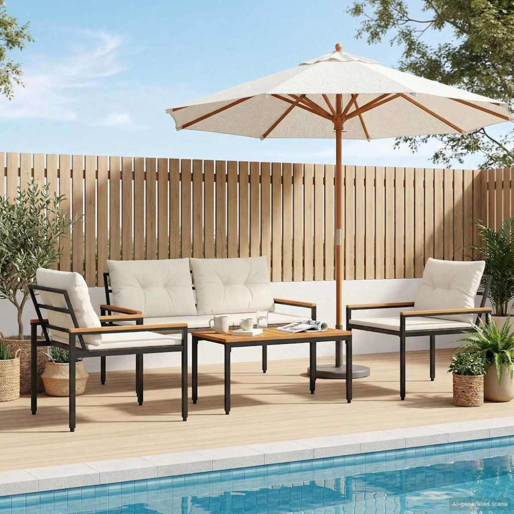 Produktbild för Utemöbelset 4 pcs Gräddvit konstrotting