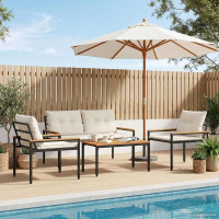 Produktbild för Utemöbelset 4 pcs Gräddvit konstrotting