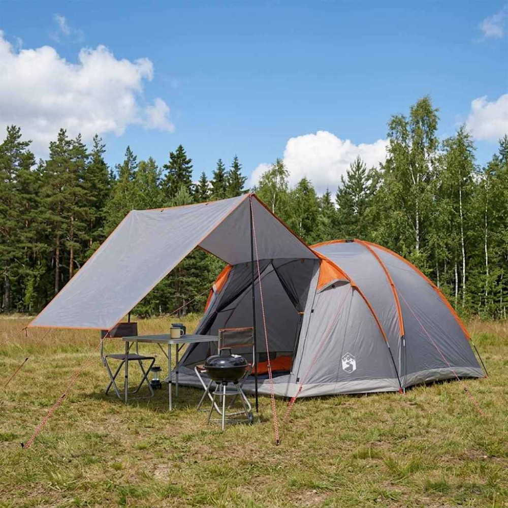 Produktbild för Stuga Tält med tak Grå och orange 4 personer Polyester och Stål