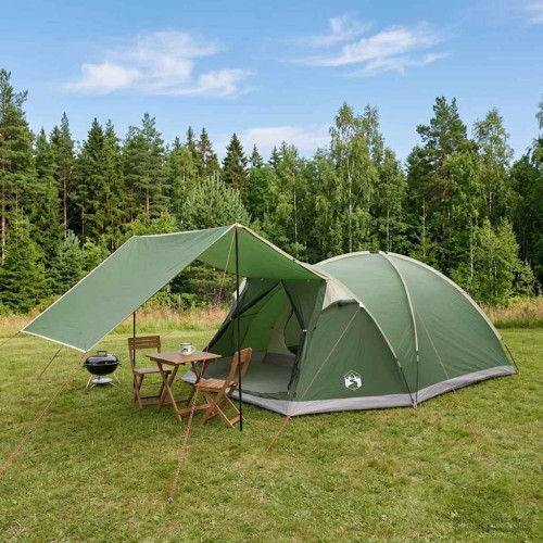 vidaXL Stuga Tält med tak Grön 6 personer Polyester och Stål
