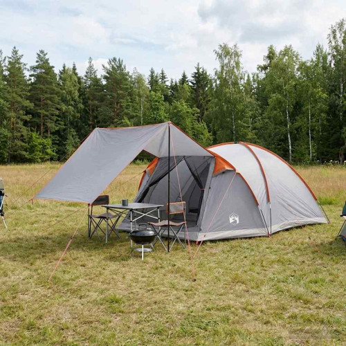 vidaXL Stuga Tält med tak Grå och orange 6 personer Polyester och Stål