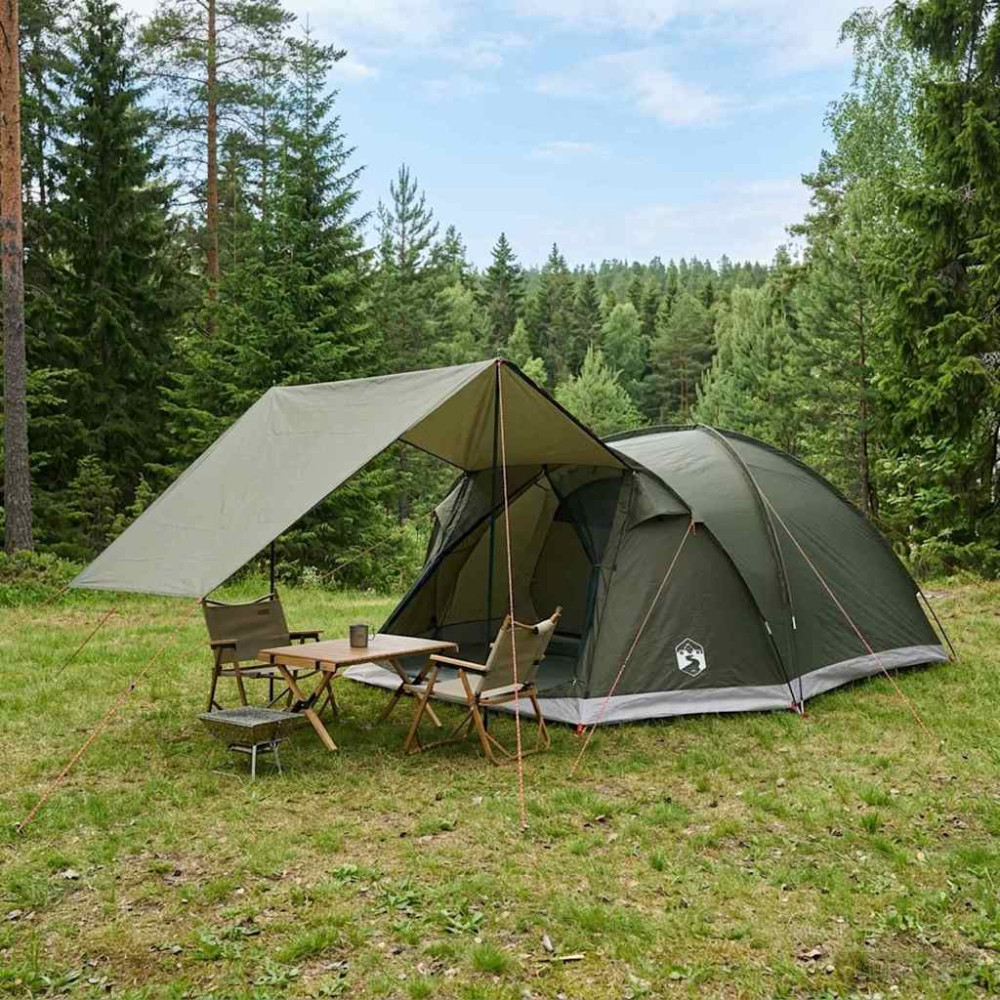 Produktbild för Stuga Tält med tak Armégrön 6 personer Polyester och Stål