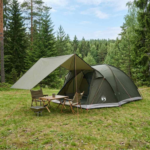 vidaXL Stuga Tält med tak Armégrön 6 personer Polyester och Stål