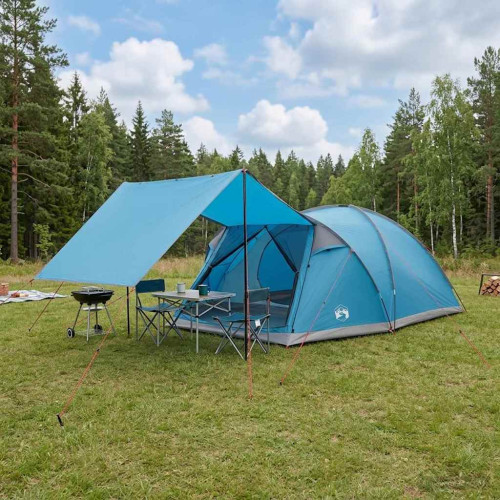 vidaXL Stuga Tält med tak Blå 8 personer Polyester och Stål