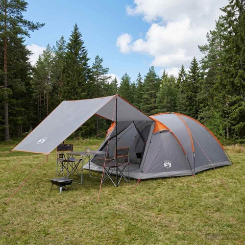 vidaXL Stuga Tält med tak Grå och orange 8 personer Polyester och Stål
