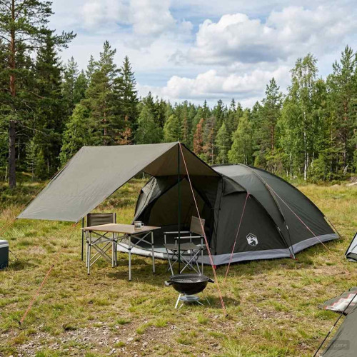 vidaXL Stuga Tält med tak Armégrön 8 personer Polyester och Stål
