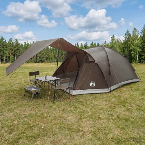 vidaXL Stuga Tält med tak Brungrå 6 personer Polyester och Stål