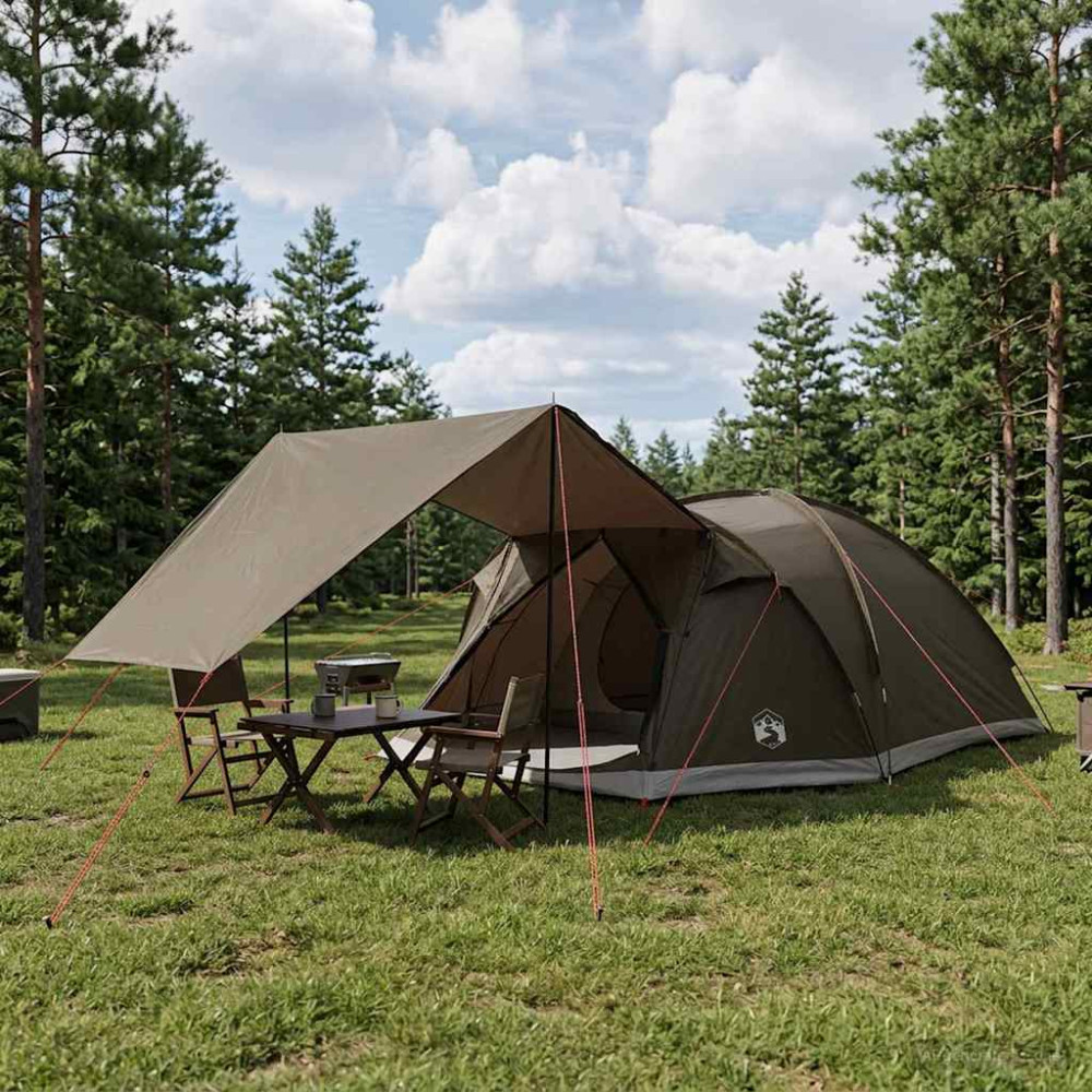 Produktbild för Stuga Tält med tak Brungrå 8 personer Polyester och Stål