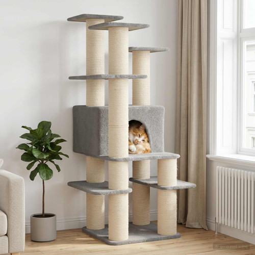vidaXL Kattträd med sisal klöspelare Ljusgrå 161 cm