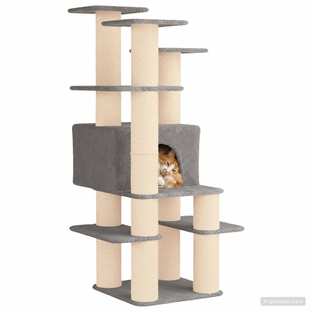 Produktbild för Kattträd med sisal klöspelare Ljusgrå 161 cm