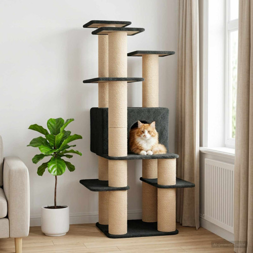 vidaXL Kattträd med sisal klöspelare Mörkgrå 161 cm