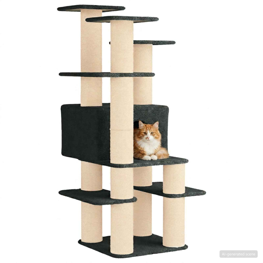 Produktbild för Kattträd med sisal klöspelare Mörkgrå 161 cm