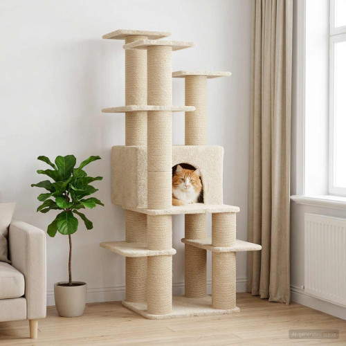 vidaXL Kattträd med sisal klöspelare Gräddvit 161 cm