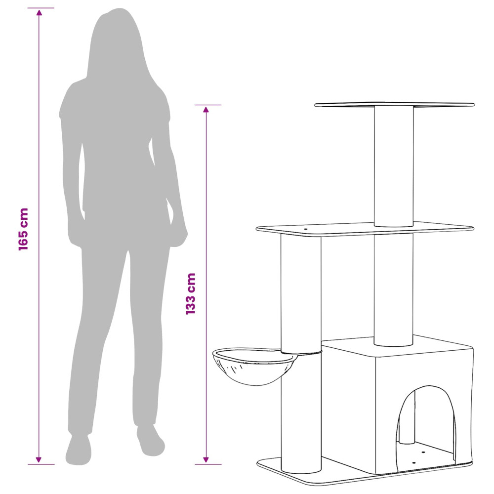 Produktbild för Kattträd med sisal klöspelare Ljusgrå 133 cm