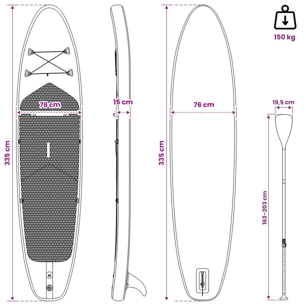 Produktbild för Uppblåsbar Stand Up Paddle Board HYDROS 335 x 76 x 15 cm Turkos