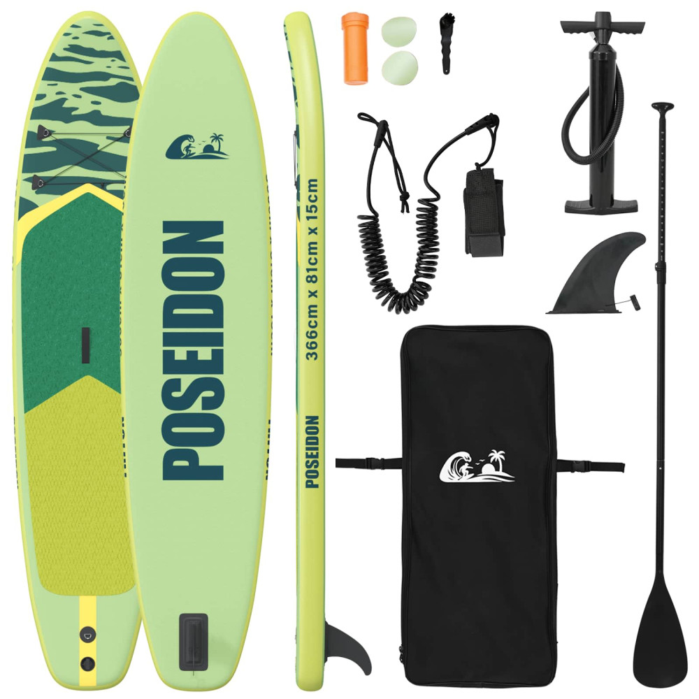 Produktbild för Uppblåsbar Stand Up Paddle Board POSEIDON 366 x 81 x 15 cm Grön