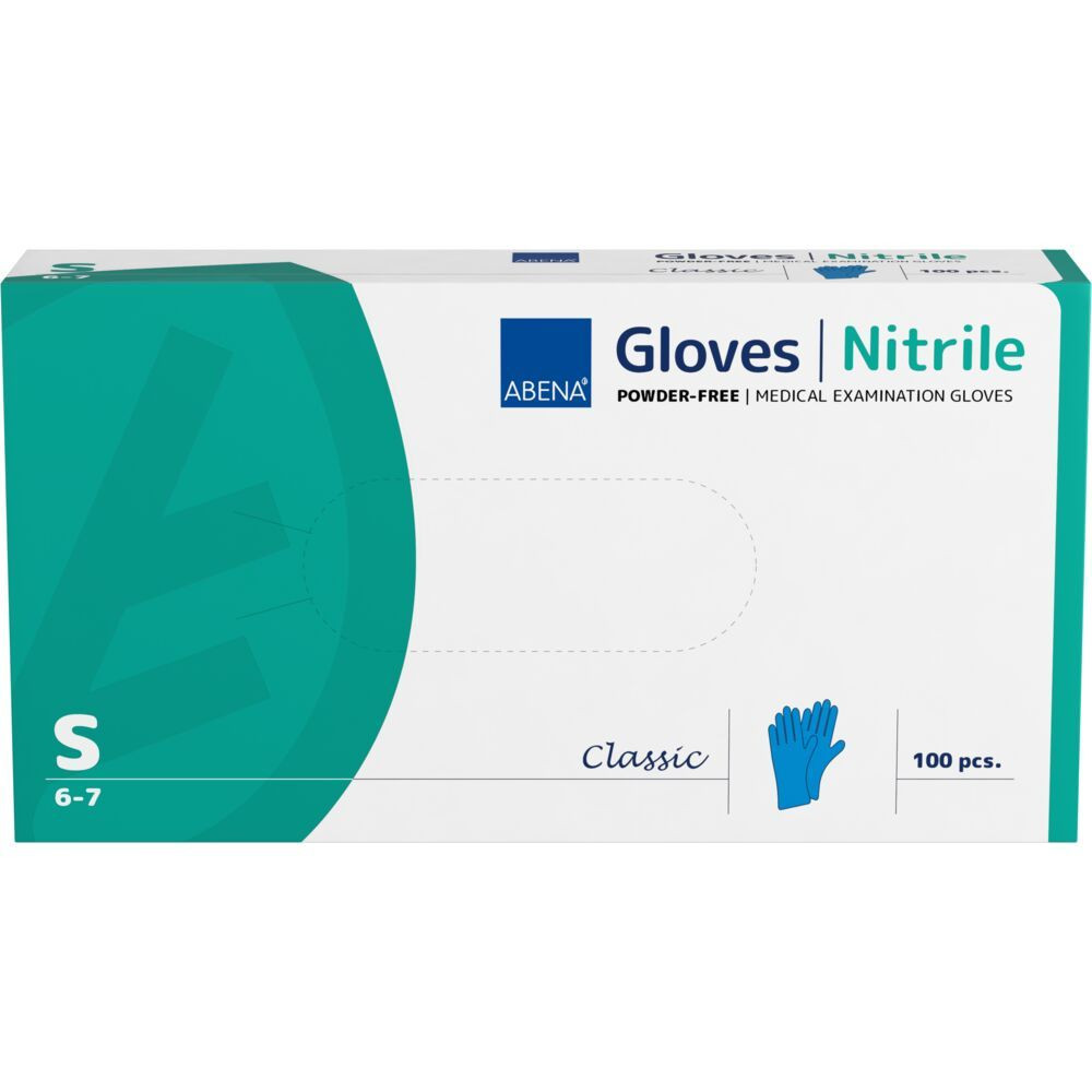 Produktbild för Undersökningshandske, ABENA Classic, S, blå, nitril, puderfr...