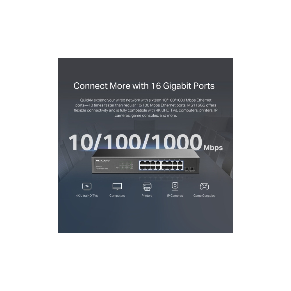 Produktbild för Mercusys MS116GS V1 - switch - 16 portar - rackmonterbar
