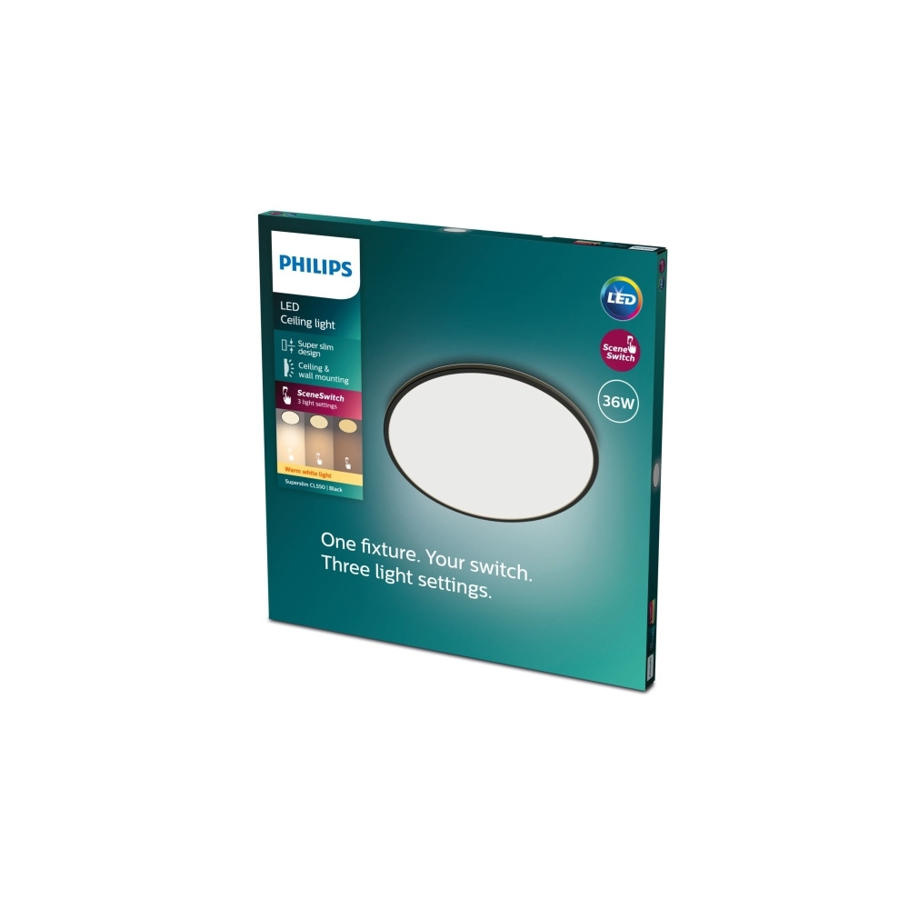 Produktbild för Philips Superslim CL550 - vägg-/taklampa - LED - totalt: 36 W - 2700 K - rund - svart