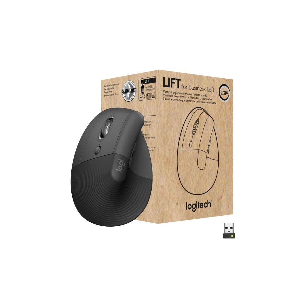 Produktbild för Logitech Lift for Business - vertikal mus - Bluetooth, 2.4 GHz - grafit
