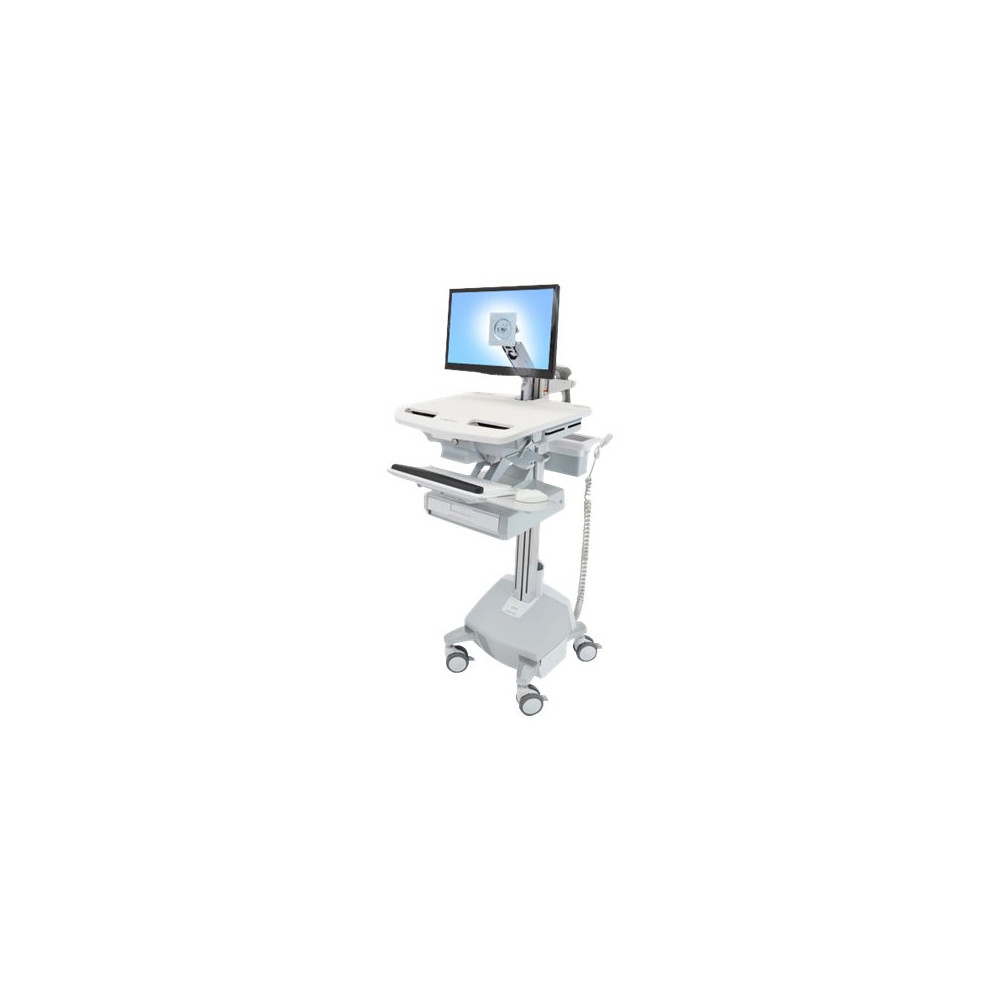 Produktbild för Ergotron StyleView vagn - öppen arkitektur - för LCD-skärm/tangentbord/mus/processor/anteckningsbok/streckkodsläsare - grå, vit, polerat aluminium - TAA-kompatibel