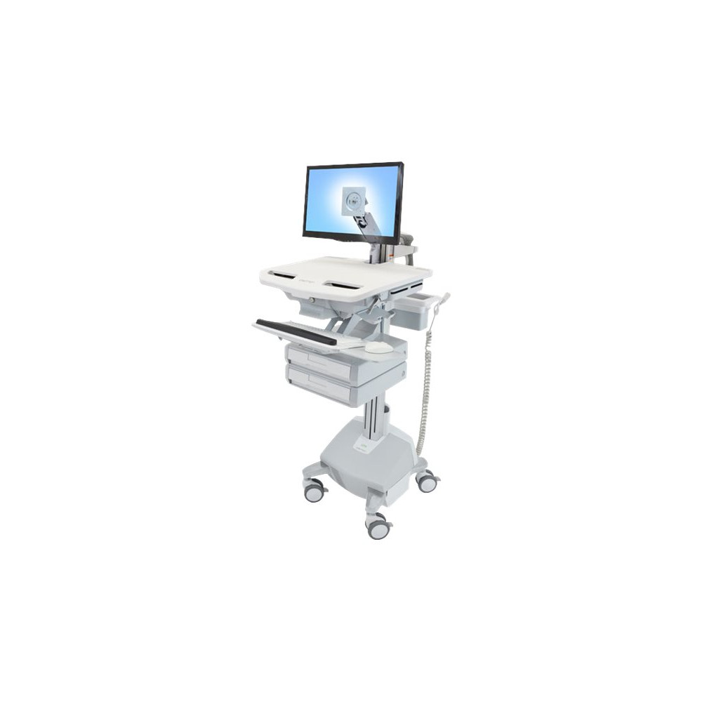 Produktbild för Ergotron StyleView vagn - öppen arkitektur - för LCD-skärm/tangentbord/mus/processor/anteckningsbok/streckkodsläsare - grå, vit, polerat aluminium - TAA-kompatibel