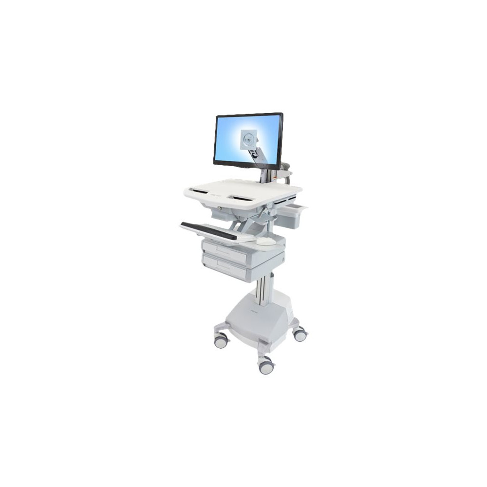 Produktbild för Ergotron StyleView vagn - öppen arkitektur - för LCD-skärm/tangentbord/mus/processor/anteckningsbok/streckkodsläsare - grå, vit, polerat aluminium - TAA-kompatibel
