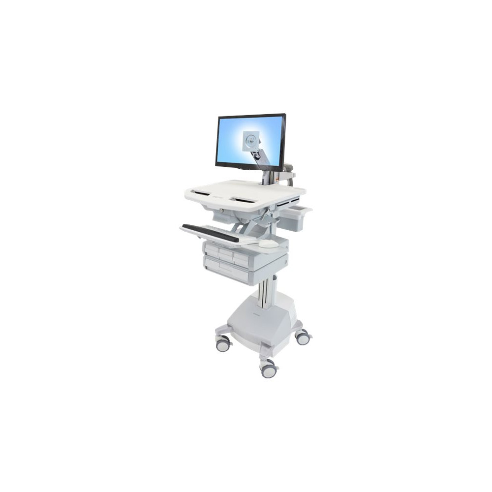 Produktbild för Ergotron StyleView vagn - öppen arkitektur - för LCD-skärm/tangentbord/mus/processor/anteckningsbok/streckkodsläsare - grå, vit, polerat aluminium - TAA-kompatibel