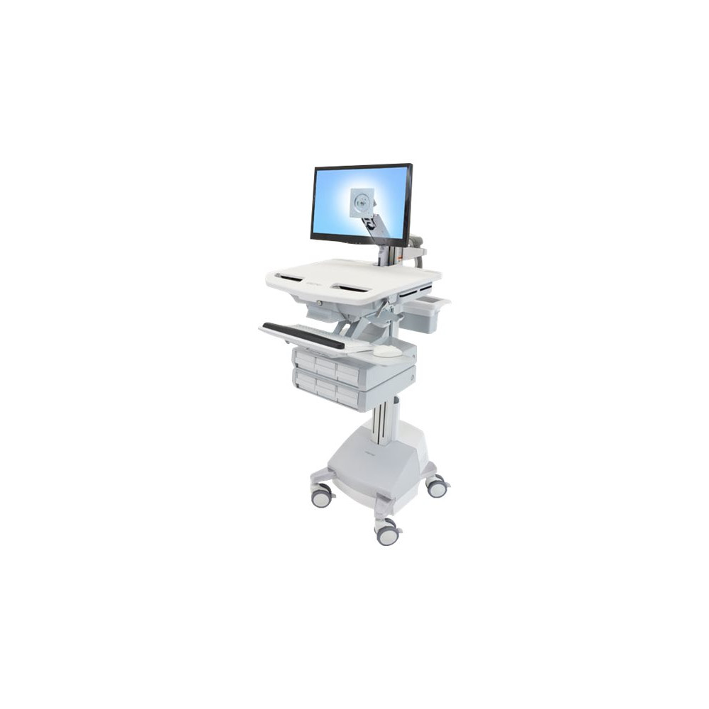 Produktbild för Ergotron StyleView vagn - öppen arkitektur - för LCD-skärm/tangentbord/mus/processor/anteckningsbok/streckkodsläsare - grå, vit, polerat aluminium - TAA-kompatibel