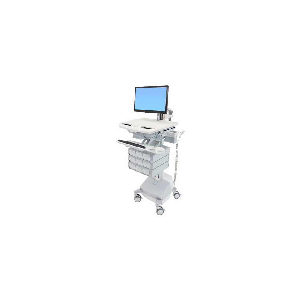 Produktbild för Ergotron StyleView vagn - öppen arkitektur - för LCD-skärm/tangentbord/mus/processor/anteckningsbok/streckkodsläsare - grå, vit, polerat aluminium - TAA-kompatibel