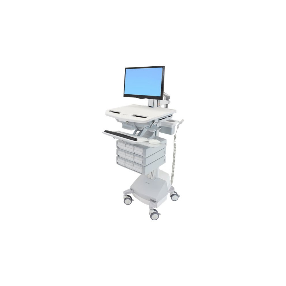 Produktbild för Ergotron StyleView vagn - öppen arkitektur - för LCD-bildskärm/tangentbord/mus/processor/bärbar dator/kamera/skanner - grå, vit, polerat aluminium - TAA-kompatibel