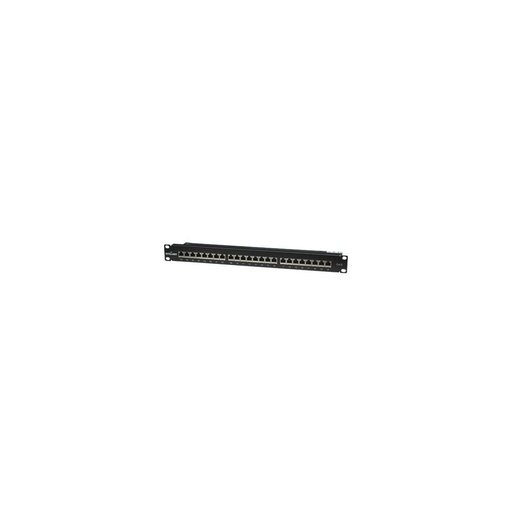 Produktbild för Intellinet Patch Panel, Cat6, FTP, 24-Port, 1U, Shielded, 90° Top-Entry Punch-Down Blocks, Black - patch-panel - 1U - 19"