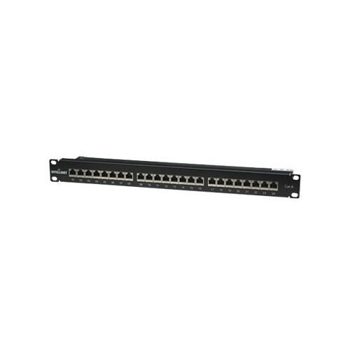 intellinet Intellinet Patch Panel, Cat6, FTP, 24-Port, 1U, Shielded, 90° Top-Entry Punch-Down Blocks, Black - patch-panel - 1U - 19"
