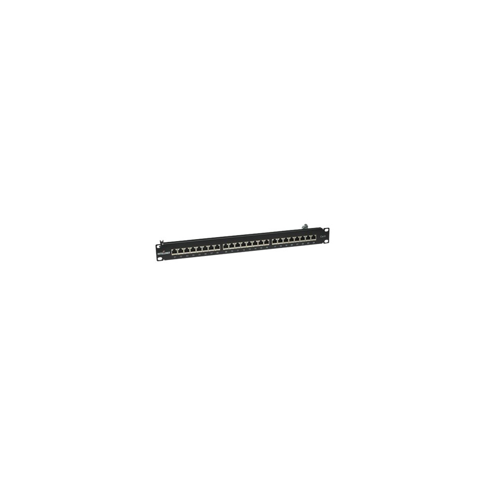 Produktbild för Intellinet Patch Panel, Cat6, FTP, 24-Port, 1U, Shielded, 90° Top-Entry Punch-Down Blocks, Black - patch-panel - 1U - 19"