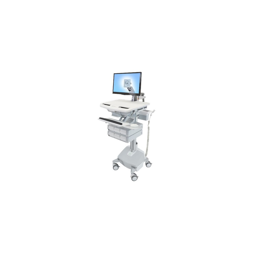 Produktbild för Ergotron StyleView vagn - öppen arkitektur - för LCD-skärm/tangentbord/mus/processor/anteckningsbok/streckkodsläsare - grå, vit, polerat aluminium - TAA-kompatibel