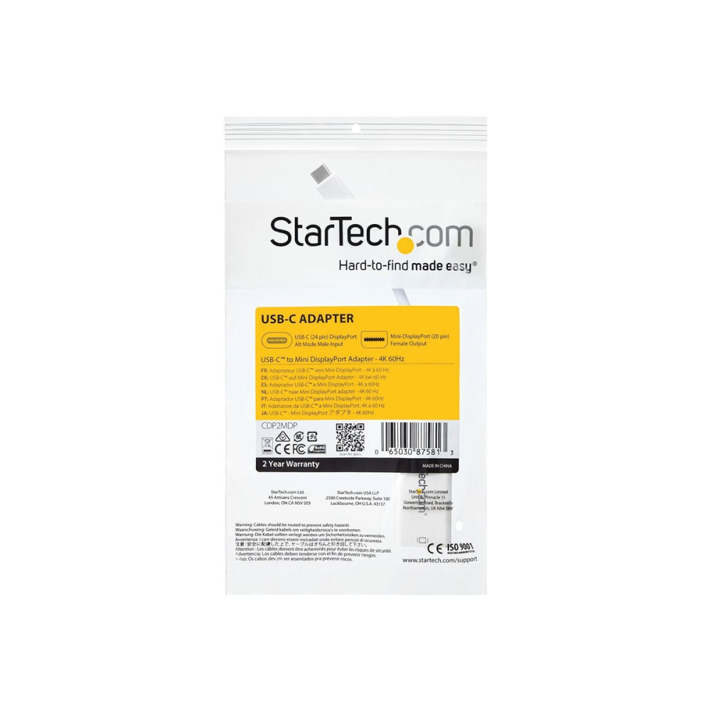 Produktbild för StarTech USB-C till Mini DisplayPort-adapter - 4K 60 Hz - Vit - videokort - USB-C till Mini DisplayPort - 18 cm