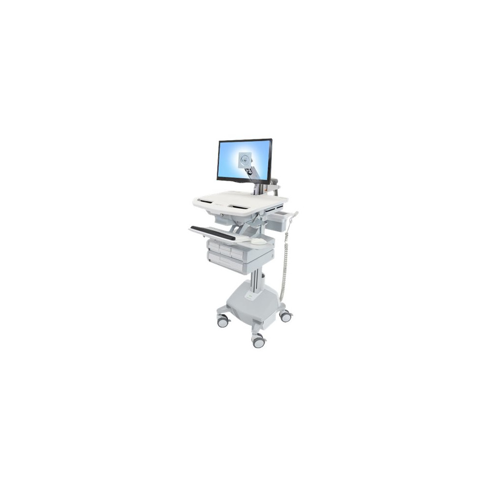 Produktbild för Ergotron StyleView vagn - öppen arkitektur - för LCD-skärm/tangentbord/mus/processor/anteckningsbok/streckkodsläsare - grå, vit, polerat aluminium - TAA-kompatibel