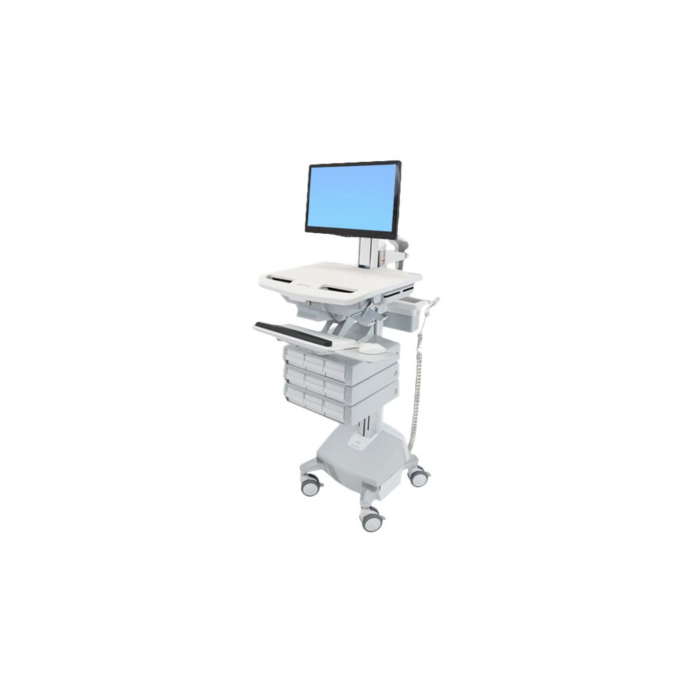 Produktbild för Ergotron StyleView vagn - öppen arkitektur - för LCD-bildskärm/tangentbord/mus/processor/bärbar dator/kamera/skanner - grå, vit, polerat aluminium - TAA-kompatibel