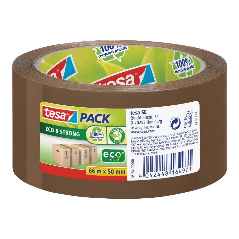 Produktbild för Tesapack Eco & Strong förpackningstejp - 50 mm x 66 m - brun