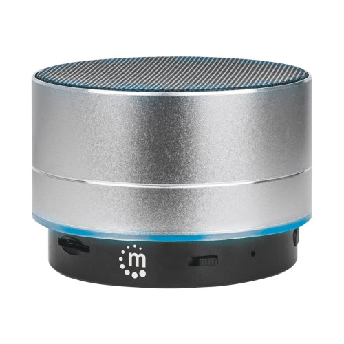 Manhattan Manhattan Metallic Bluetooth Speaker (Clearance Pricing), Splashproof, Range 10m, microSD card reader, Aux 3.5mm connector, USB-A charging cable included (5V charging), Silver, Three Years Warranty - högtalare - för bärbar användning - trådlös