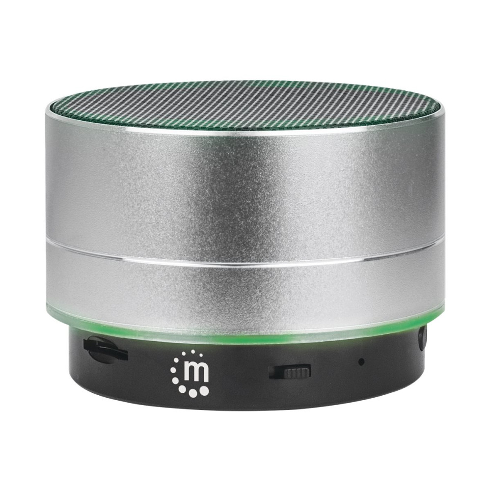 Produktbild för Manhattan Metallic Bluetooth Speaker (Clearance Pricing), Splashproof, Range 10m, microSD card reader, Aux 3.5mm connector, USB-A charging cable included (5V charging), Silver, Three Years Warranty - högtalare - för bärbar användning - trådlös