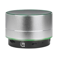 Produktbild för Manhattan Metallic Bluetooth Speaker (Clearance Pricing), Splashproof, Range 10m, microSD card reader, Aux 3.5mm connector, USB-A charging cable included (5V charging), Silver, Three Years Warranty - högtalare - för bärbar användning - trådlös