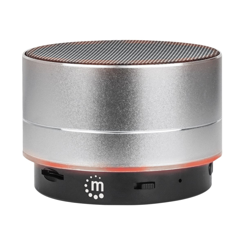 Produktbild för Manhattan Metallic Bluetooth Speaker (Clearance Pricing), Splashproof, Range 10m, microSD card reader, Aux 3.5mm connector, USB-A charging cable included (5V charging), Silver, Three Years Warranty - högtalare - för bärbar användning - trådlös