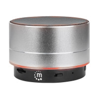 Produktbild för Manhattan Metallic Bluetooth Speaker (Clearance Pricing), Splashproof, Range 10m, microSD card reader, Aux 3.5mm connector, USB-A charging cable included (5V charging), Silver, Three Years Warranty - högtalare - för bärbar användning - trådlös