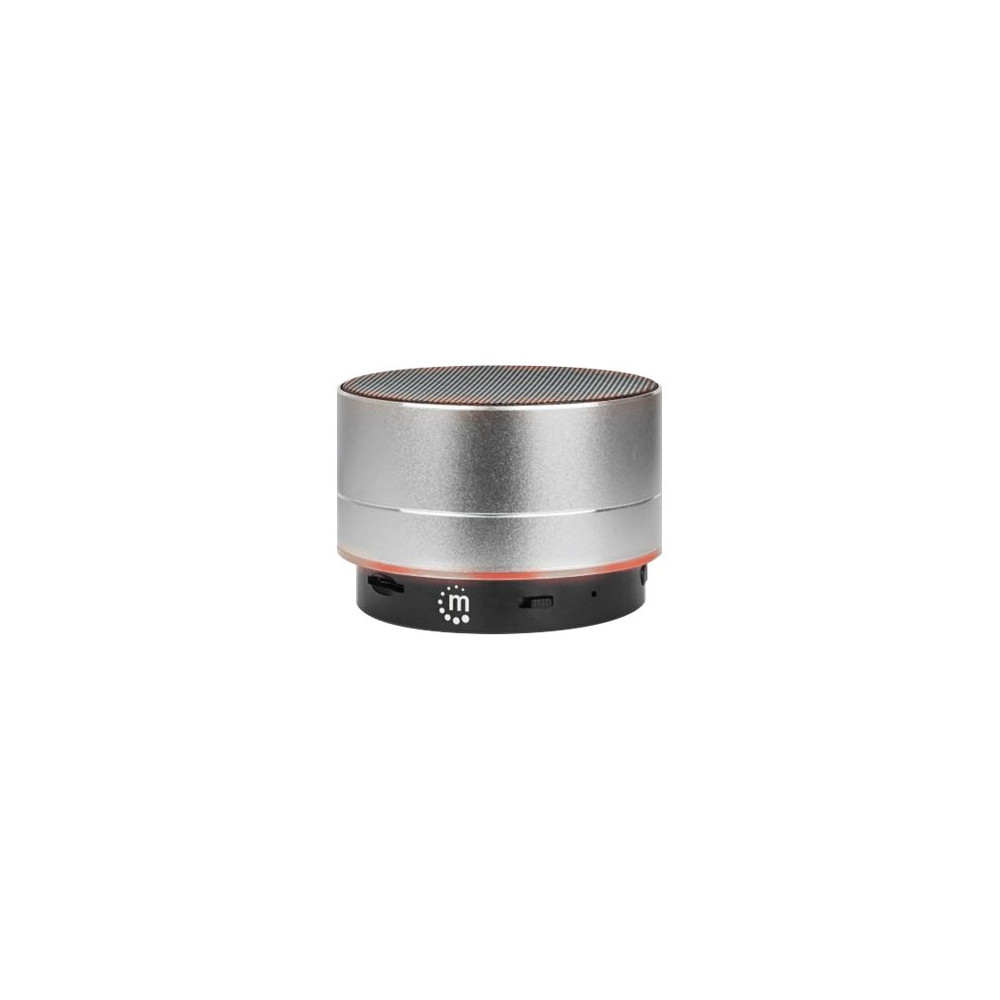 Produktbild för Manhattan Metallic Bluetooth Speaker (Clearance Pricing), Splashproof, Range 10m, microSD card reader, Aux 3.5mm connector, USB-A charging cable included (5V charging), Silver, Three Years Warranty - högtalare - för bärbar användning - trådlös