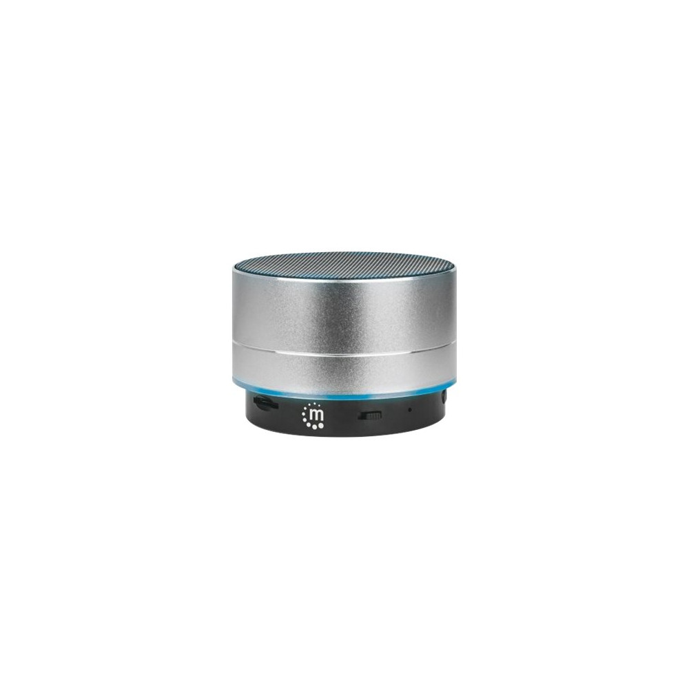 Produktbild för Manhattan Metallic Bluetooth Speaker (Clearance Pricing), Splashproof, Range 10m, microSD card reader, Aux 3.5mm connector, USB-A charging cable included (5V charging), Silver, Three Years Warranty - högtalare - för bärbar användning - trådlös