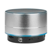 Produktbild för Manhattan Metallic Bluetooth Speaker (Clearance Pricing), Splashproof, Range 10m, microSD card reader, Aux 3.5mm connector, USB-A charging cable included (5V charging), Silver, Three Years Warranty - högtalare - för bärbar användning - trådlös