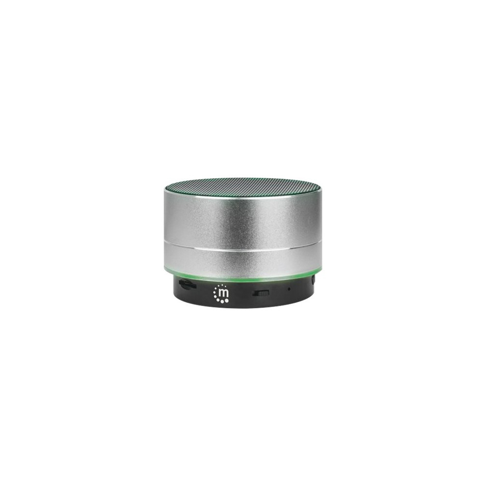 Produktbild för Manhattan Metallic Bluetooth Speaker (Clearance Pricing), Splashproof, Range 10m, microSD card reader, Aux 3.5mm connector, USB-A charging cable included (5V charging), Silver, Three Years Warranty - högtalare - för bärbar användning - trådlös