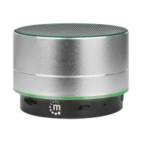 Produktbild för Manhattan Metallic Bluetooth Speaker (Clearance Pricing), Splashproof, Range 10m, microSD card reader, Aux 3.5mm connector, USB-A charging cable included (5V charging), Silver, Three Years Warranty - högtalare - för bärbar användning - trådlös